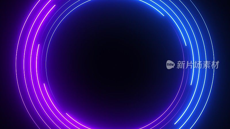 蓝色和紫色的霓虹灯圈抽象未来的高科技运动背景。视频动画超高清4K 3840x2160